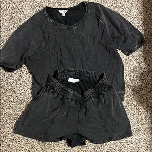 Black Washed T-Shirt and Shorts Set